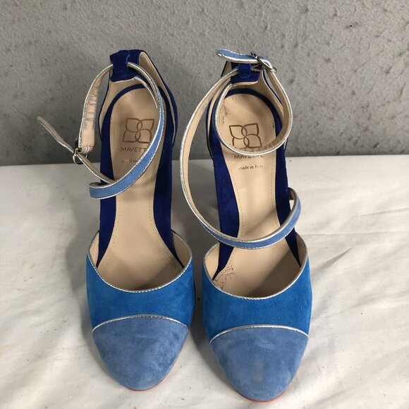 Mavette Shoes Womens 7.5 Blue Suede Nala D'orsay Pump Round ToeSilver Piping
